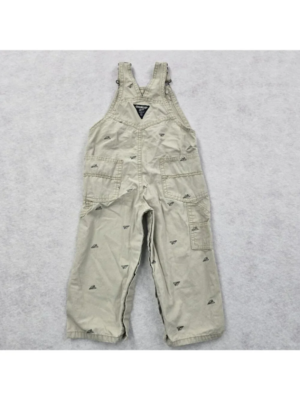 OshKosh Novelty Print Paper Airplane Bib Overalls Sz 24 Month Adjustable Straps
